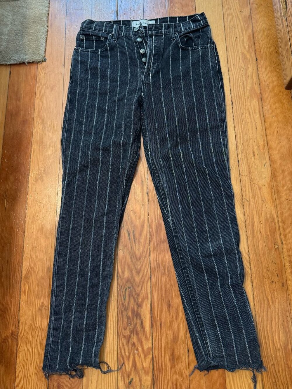 Reformation Black Pinstriped Cropped Jeans